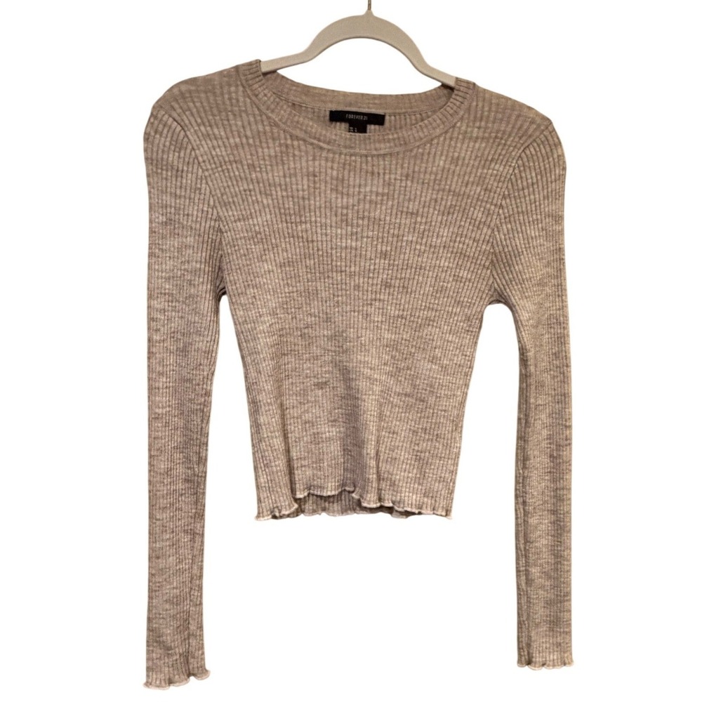 Forever 21 Women Crop Top Beige Large Ribbed Coquette Minimalist Basics Y2k - Picture 2 of 5
